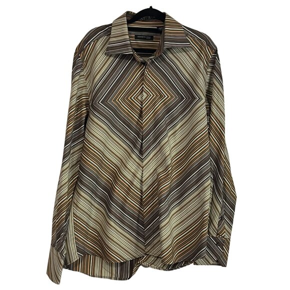 Kenneth Cole Other - Kenneth Cole New York Mens Large Retro Striped Long Sleeve Shirt Hidden Buttons